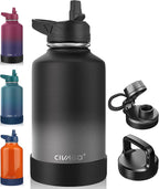 CIVAGO 64 oz Insulated Water Bottle With Straw, Half Gallon Stainless Steel Sports Water Flask Jug with 3 Lids (Straw, Spout and Handle Lid), Large Metal Thermal Cup Mug, Dreamy Black Gray