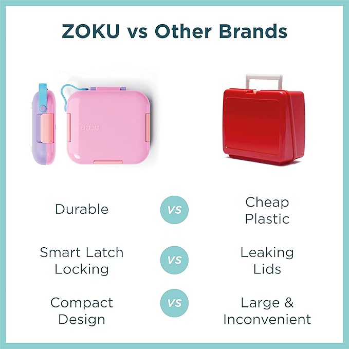 ZOKU - Bento Box with Ice Pack, Lunch Box for Kids, Easy to Carry and Clean, Freezer Pack Keeps Food Fresh, Fits Any Snack or Meal, Leakproof (Neat Bento) (Pink)