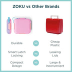 ZOKU - Bento Box with Ice Pack, Lunch Box for Kids, Easy to Carry and Clean, Freezer Pack Keeps Food Fresh, Fits Any Snack or Meal, Leakproof (Neat Bento) (Pink)