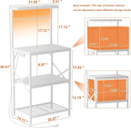 Kitchen Bakers Rack with Power Outlet & LED Lights, Small Coffee Bar Table with Adjustable Storage Shelf, 4 Tiers Microwave Stand with 8 Hooks, Coffee Station for Appliance Organizer, White