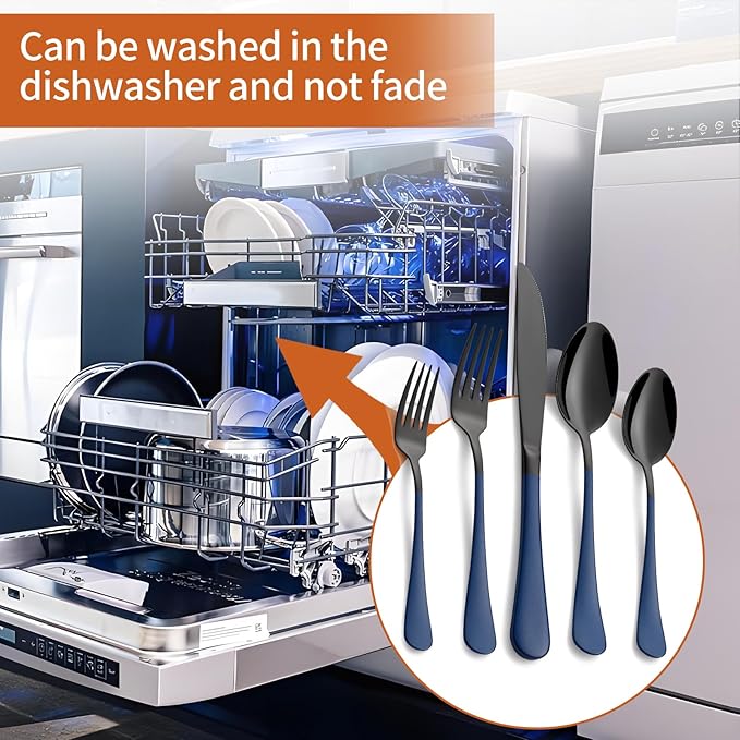 20 Piece Black Blue 18/0 Flatware Utensil Set for 4, Include Dinner Knife,Dinner Forks,Dinner Spoons,Salad Forks,Teaspoons,Silverware Set for 4, Dishwasher Safe