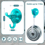 Antimbee 3 Pack Suction Cup Hooks, Clear Shower Suction Hanger, Removable Reusable Bathroom Suction Hooks for Window, Tile Wall, Glass Door-Up to 11 lbs on Smooth Surface (Transparent Cyan)