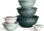 COOK WITH COLOR Mixing Bowls with Lids - 12 Piece Plastic Nesting Bowls Set includes 6 Prep Bowls and 6 Lids, Diamond Design - Microwave Safe (Mint)