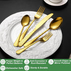 40 Pcs Gold Silverware Set for 8 with Water Cube Handle design, Food Grade Stainless Steel Flatware Set, Eating Utensils Sets Include Fork/Knife/Spoon, Reusable Cutlery Set, Dishwasher Safe