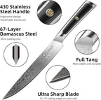 Sunnecko Damascus Kitchen Knife 8 Inch Carving Knife for Meat Slicing Knife Japanese VG10 Steel,Full Tang