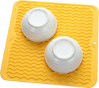 Silicone Dish Drying Mat for Multiple Usage,Easy clean,Eco-friendly,Heat-resistant Silicone Mat for Kitchen Counter or Sink,Refrigerator or Drawer liner Yellow M 12 inches x 12 inches