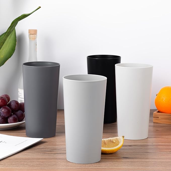 26-ounce Plastic Drinking Glasses Stackable Tumblers Water Cups Mixed Drinkware, set of 8 Grey Stone Reusable Shatter-resistant Dishwasher Safe