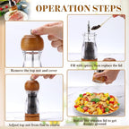Vintage Wooden Pepper Mill Grinder- 6.3 inches Acrylic Salt & Pepper Shakers with Adjustable Coarseness, Refillable Manual Ceramic Core Grinder for Kitchen, Home, Gift