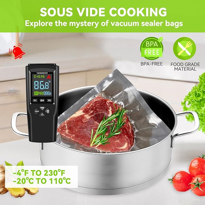 HytusCooking Vacuum Sealer Rolls, 3 Rolls 8" x 20', BPA-Free, Heavy Duty Multi-Layer Commercial Grade Food Storage Bags for Sous Vide & Meal Prep, Custom Sizes