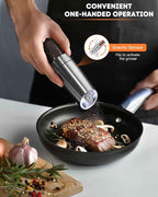 AmuseWit Electric Gravity Pepper Mill or Salt Grinder Mill [White Light] - Battery Operated Automatic Pepper Grinder with Light, One Handed Operation, Adjustable Coarseness, Stainless Steel