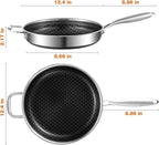 12-Inch Non Stick Frying Pans, NonStick Stainless Steel Pan Set, Tri-Ply Skillets and Pan Set with Lid, Induction Cooker Compatible, Cool-Touch Handle, Dishwasher and Oven Safe