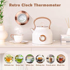 Retro Electric Kettle, 1.7L Stainless Steel Tea Kettle with Large Temperature Gauge, 1500W Fast Heating Hot Water Boiler with LED Indicator, Auto Shut-off & Boil-Dry Protection-Reteo White