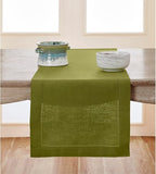Solino Home Linen Avocado Green Hemstitch Table Runner 48 Inches - 100% Pure Linen Small Table Runner 14 x 48 Inch Ideal for Dresser and Coffee Tables - Classic Hemstitch - Fall, Autumn, Halloween