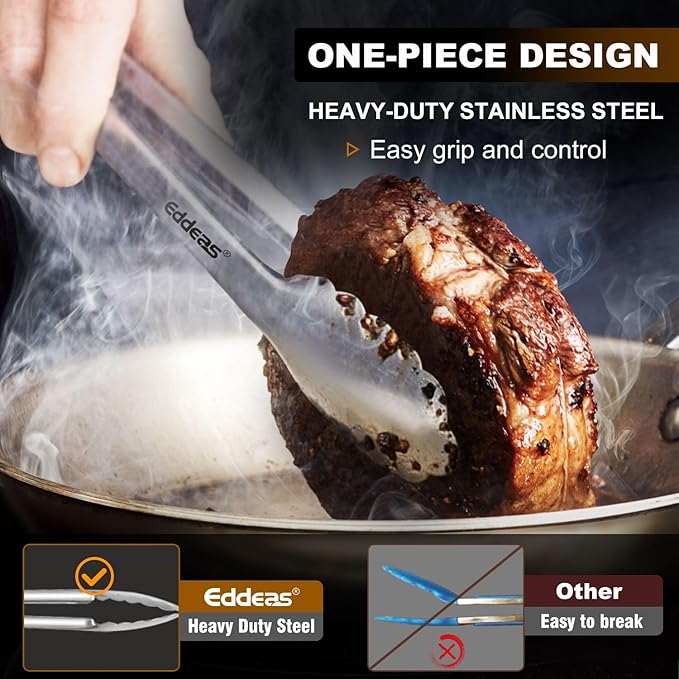 Kitchen Tongs - 9 inch Heavy Duty Food Tongs, Ergonomic Grip Superior Stainless Steel and Non-Slip Heat Resistant handle - Perfect for Cooking, Salad, Grilling, Barbecue,Dishwasher safe