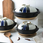 Japanese Ceramic Hot Pot Ceramic Stockpot Clay Cooking Pot Cookware Stovetop, Heat Resistant Casserole with Lid,Small Round Earthenware Clay Pot,Rice Cooker for Stew Soup Noodles,2.2l