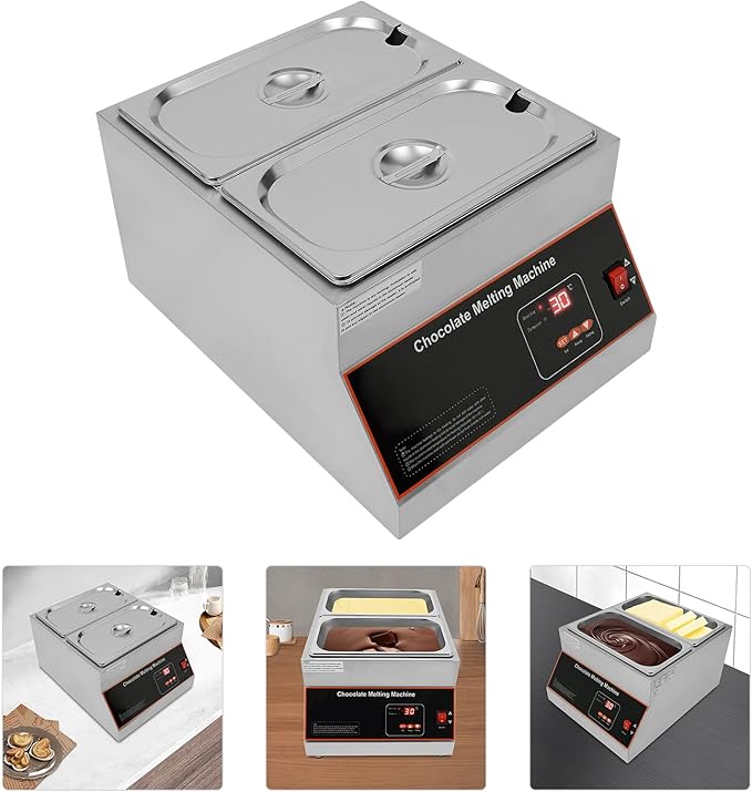 500W Electric Melting Pot for Chocolate w/Digital Display Control,Commercial Chocolate Warmer Melting Pot Chocolate Melter Pot Machine for Home or Bakery Use 2 Tanks for 26.46lb of Tempered Chocolate