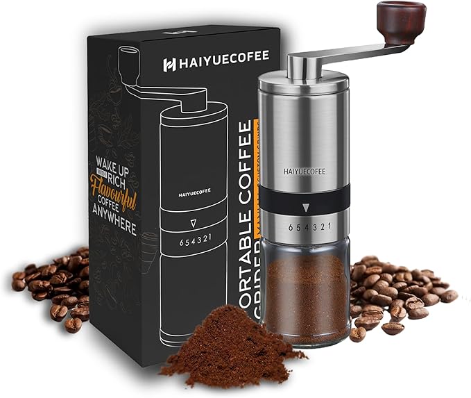 Manual Coffee Grinder with 6 Adjustable Coarseness Settings, Hand Crank Coffee Mill with Ceramic Burr for Espresso Beans, French Press, Pour Over, Drip Coffee – Rustproof, Non-Dulling