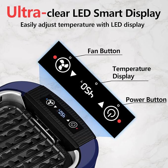 CUSIMAX Smokeless Grill, 1500W Electric Indoor Grill with LED Smart Display & Tempered Glass Lid, Non-stick Removable Plate, Blue