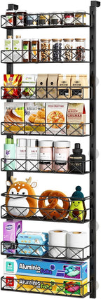 MIAOLI Over the Door Organizer, Black 8-Tier Pantry Door Organizer with Adjustable Basket, Hanging Spice Rack Cabinet Door Shelves, Laundry Room Organization and Storage