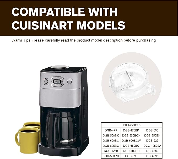 DGB-500GLID Clear Grinder Lid Replacement for Cuisinart Coffee Maker Parts & Accessories, Compatible with Coffee Grinder Replacement Parts Models DGB-500,DGB-500BK,DGB-600,DGB-625,DGB-650,DGB-600BCC