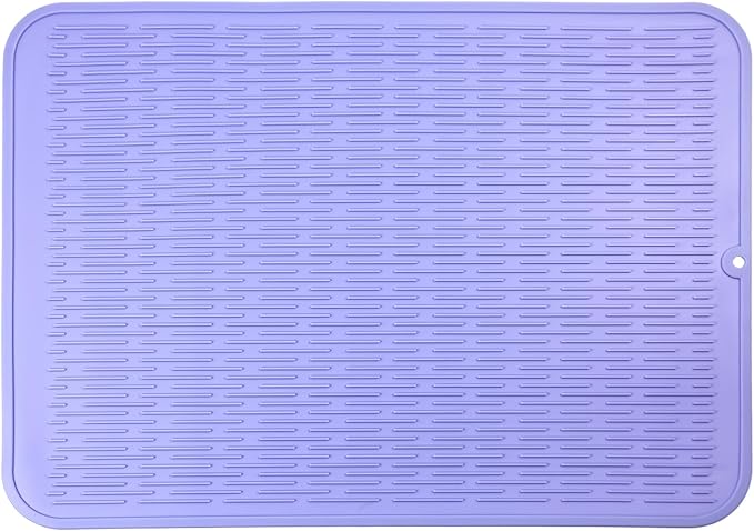 Silicone Dish Drying Mat for Multiple Usage,Easy clean,Eco-friendly,Heat-resistant Silicone Mat for Kitchen Counter or Sink,Refrigerator or Drawer Liner Light Purple 2XL 24 inches x 18 inches