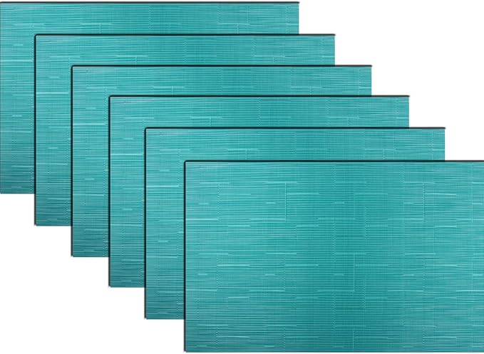 PIGCHCY Placemats,Washable Durable Vinyl Woven Table Mats,Elegant Heat Resistant Placemats for Dining Table Set of 6 (18 x 12 inches, Turquoise)