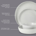 Gibson Elite Menlo Park 16-Piece Pottery Clay Stoneware Dinnerware Set – White Reactive Glaze, Embossed Plates and Bowls W/Pasta Bowl, Service for 4 – Microwave & Dishwasher Safe