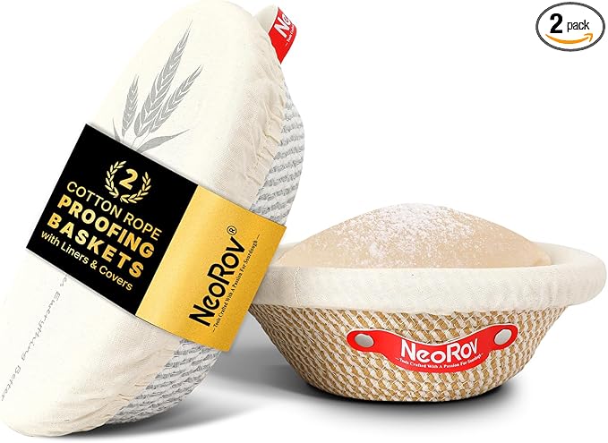 Banneton Bread Proofing Basket Set - Oval & Round Sourdough Proofing Baskets - Sourdough Proofing Bowls Bread Baking Supplies With Liner & Cloth Cover - Cotton Rope Banneton Basket for Baking
