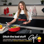 Guy Fieri's Flavortown 11-Piece Ceramic Cookware Set, Nonstick Pots and Pans for Cooking, Made without PFAS PTFE PFOA, Oven Safe, Dishwasher Safe, Easy to Clean Everyday Cookware, Red