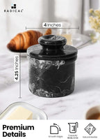 Radicaln Marble Butter keeper 4.25" Inches Black Zebra Handmade French Butter Container For kitchen decor Ideal Butter Dish With Lid For Countertop Butter Crock For Counter With Water