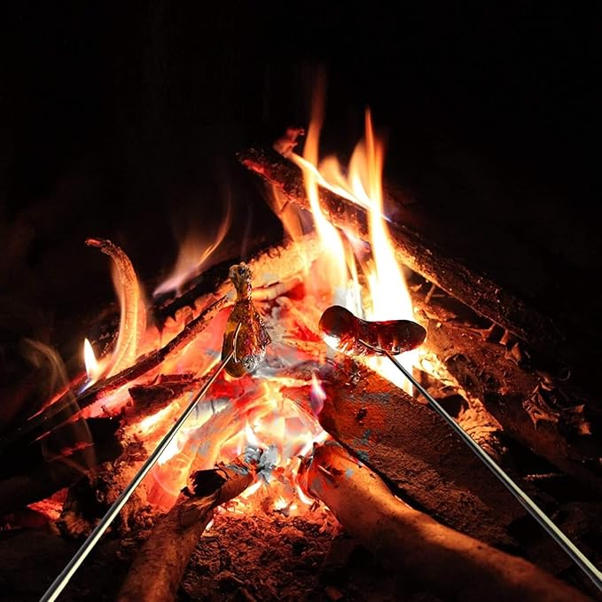 bbqstyle Marshmallow Roasting Sticks, Set of 8 Pack Premium 45'' Extendable Rotating Telescoping Forks for Hot Dog & Smores, Special Safe and Healthy Cookware for Campfire, Camping & Bonfire