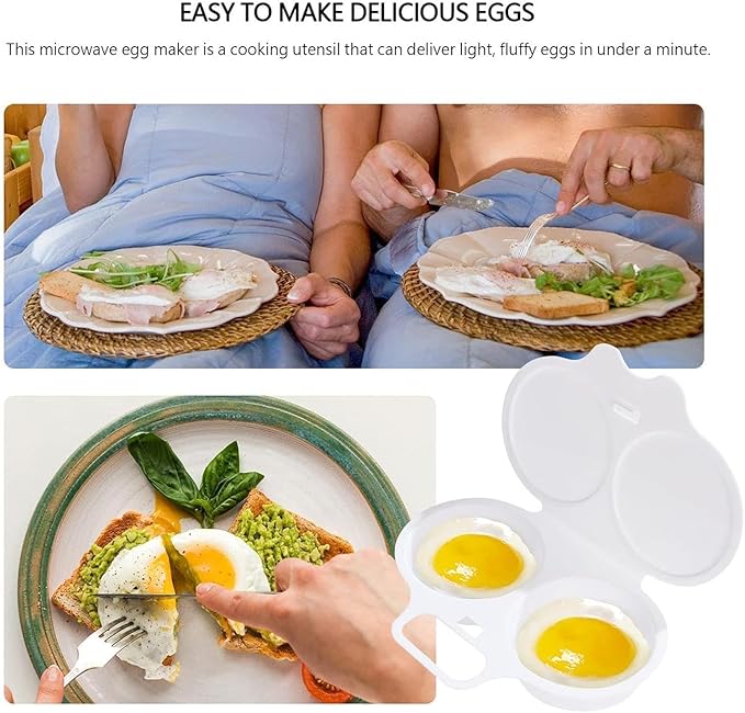 White Egg Poacher, Microwave Egg Boiler Poacher, 2 Cavity Nonstick Poached Egg Maker With Lid, Egg Poacher Microwave Egg Cooker, Double Drain Poached Egg Cups Cookware,Kitchen and Dining
