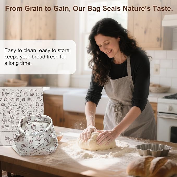 2 Pack Reusable Beeswax Bread Bags for Homemade Sourdough, Kitchen Baking Extra Large 13"x17" Food Storage Fresh Keeping Linen & Beeswax Bread Bags