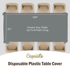 Exquisite 12-Pack Premium Plastic Tablecloth 54 Inch. x 108 Inch. Rectangle Table Cover - Silver