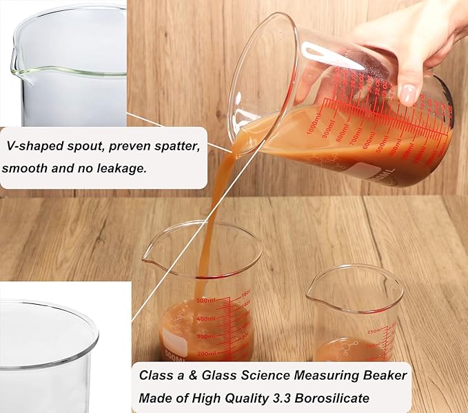 High Borosilicate Glass Measuring Cup-V-Shaped Spout,1000ml(32OZ) Glass Measuring Beaker for Kitchen or Restaurant, Easy to Read