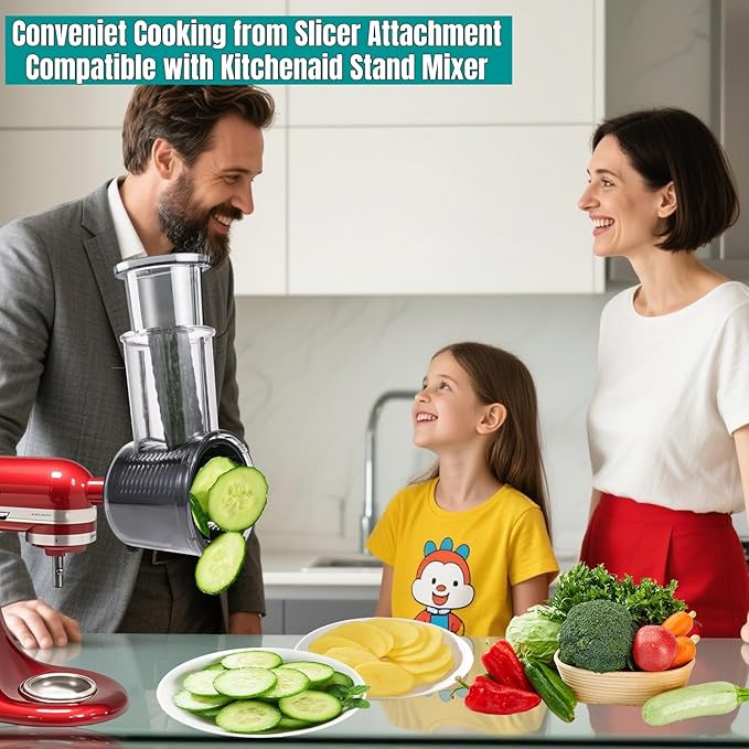 Stainless Steel Slicer Shredder Attachment Compatible with Kitchenaid Stand Mixer Parts Accessories, Vegetable Shredder Cheese Grater with Detachable 5 Blades