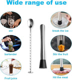 10 Inch Stainless Steel Cocktail Muddler and Mixing Spoon, Home Bar Tool Bartender Set for Cocktails Mojitos Ice Margaritas Mint & Fruit Drinks, Silver, 10x4x1.5 inch