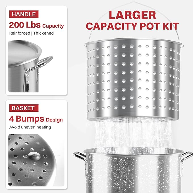 100QT Crawfish Boiler | Seafood Boiling Kit | Dustproof Cover & 16" Skimmer Included | 110,000BTU Propane Jet Burner | 0-20 PSI CSA Certified Regulator | Crab Boil Pot for Outdoor Backyard Cooking