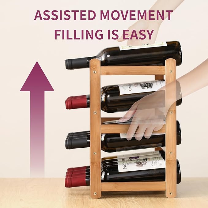 Wine Rack Storage,Bamboo Wine Racks Cabinet Shelf,4-Tier 16 Bottles Freestanding Wine Bottle Holder for Basement,Kitchen,Countertop