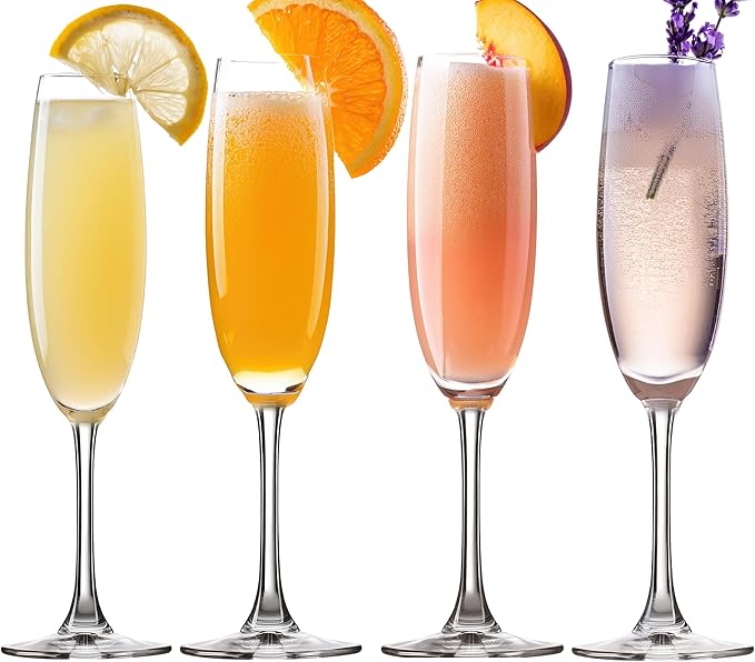 Champagne Glasses | Made in Europe | Set of 4 | Sheer Rim | 7 Fl. Oz. | 100% Lead-Free Crystal | Clear Sparkling Champagne Flutes | Perfect for Special Occasions | Gift Idea