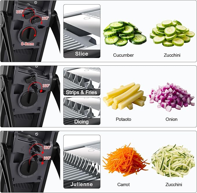 Mandoline Slicer For Kitchen, Thickness Adjustable Onion Vegetable Chopper, French Fry Cutter, Potato Vegetable Slicer, Multifunctional Kitchen Food Fruit Chopper，With Peeler/Cleaning Brush