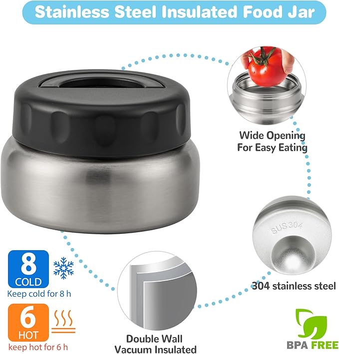 Bento Lunch Box with 9.5 oz Soup Thermo, Kids Leakproof 4 Compartments Bento Box with Silicone Cupcake,Fruit Fork,Spoon and Sauce Cup,Insulated Food Jar for School Travel-Game