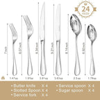 KINGSTONE 24 Piece Teardrop Silverware Set with Steak Knives, 18/10 Stainless Steel Flatware Set for 4, Modern Design Cutlery Set for Home/Hotel/Wedding,Mirror Polished and Dishwasher Safe