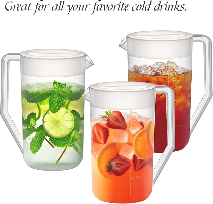 Amazing Abby - Kitchen Party - 2-Quart Plastic Pitcher (2-Pack), Unbreakable Water Pitcher with Lid, BPA-Free, Heat-Resistant, Dishwasher-Safe, Great for Both Iced and Hot Drinks, Indoors and Outdoors