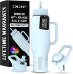 Coldest Tumbler with Handle and Straw - 100% Leak Proof Insulated Tumbler with Lid and Straw (3 Lids) - Stainless Steel Tumblers for Women & Men - Cup Holder Friendly Base, 46 oz (Morning Mist)