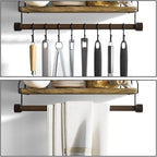 Alsonerbay Floating Shelves Wood Shelves for Wall, Rustic Wood Kitchen Shelf with Towel Bar and 8 Removable Hooks for Hanging Cooking Utensils or Mugs