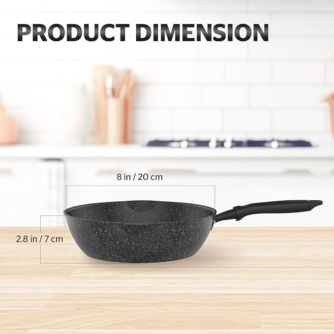 Sunhouse – 8 Inch / 20 cm Non-Stick Deep Frying Pan with Double Pour Spouts, 5-Layer Whitford Non-Stick Coating, PFOA-FREE, Stay-Cool Handle, Induction Compatible with All Cooktops