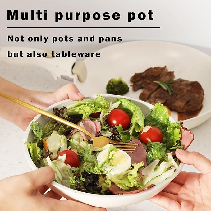 Pink Non Stick Pot and Pan Sets with Removable Handle, Ceramic Cookware Set Detachable Handle, Induction Kitchen Camping Stackable Pots Pans, Dishwasher/Oven Safe, PTFE/PFOA/PFOS Free