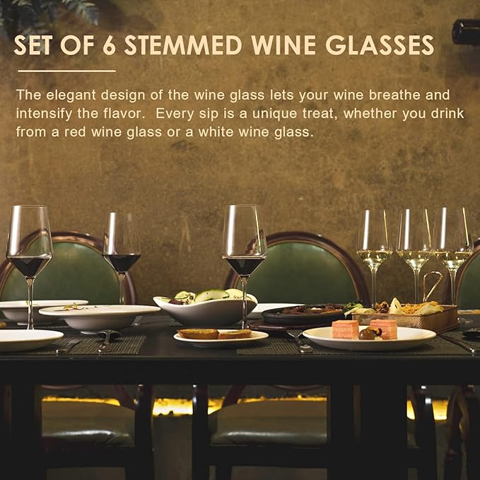 Wine Glasses Set of 6,Long Stem White/Red Wine glasses,14oz Hand Blown Premium Crystal Wine Glass,Gift Packing Burgundy Glasses