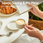 Sweese Porcelain Espresso Cups Set, 2.5 oz, with Saucers, Metal Stand, Stackable - Dove Grey, 4 Pack